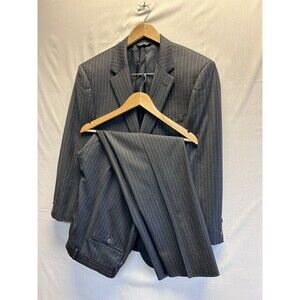 JOS. A. BANK Mens Grey Blue PINSTRIPE Pleated 2pc Suit 42R Jacket 36x31 Pant